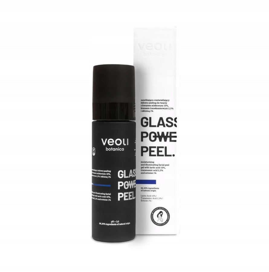 Nawilżająco-rozświetlający żelowy peeling do twarzy z kwasem mlekowym 10%, traneksamowym 2,5% i ektoiną 1% GLASS SKIN POWER PEEL